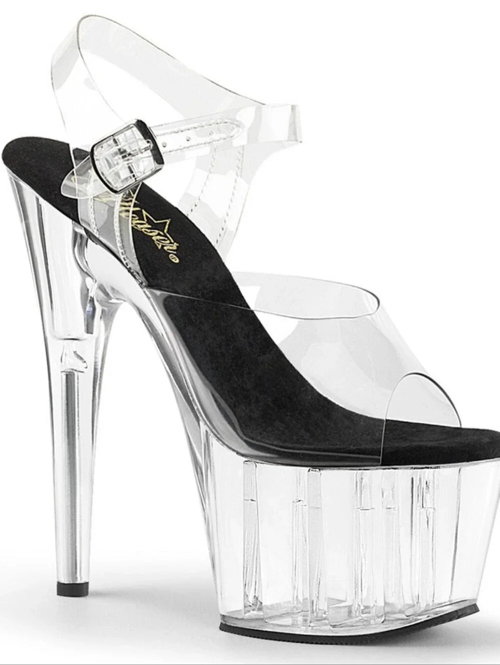 Pleaser Clear Platform Sandal with Ankle Strap - Clear